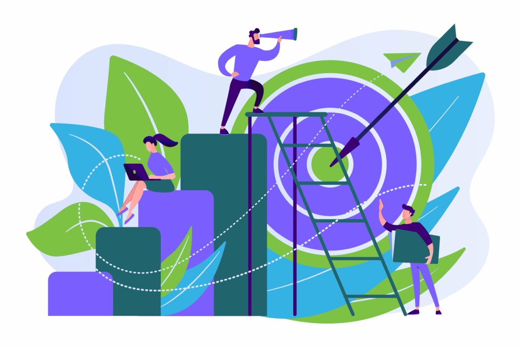 Sales team monitoring sales metrics to hit targets