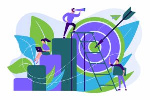 Sales team monitoring sales metrics to hit targets