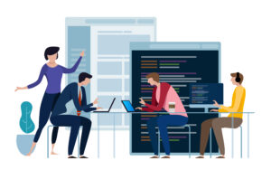 Vector image of coders developing an ADA compliant website