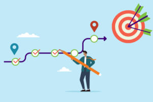 Visualizing a sales journey with steps and targets, highlighting planning and strategic goal achievement.