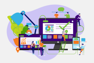 Illustration of strategic website design for B2B lead generation with engaging visuals and content