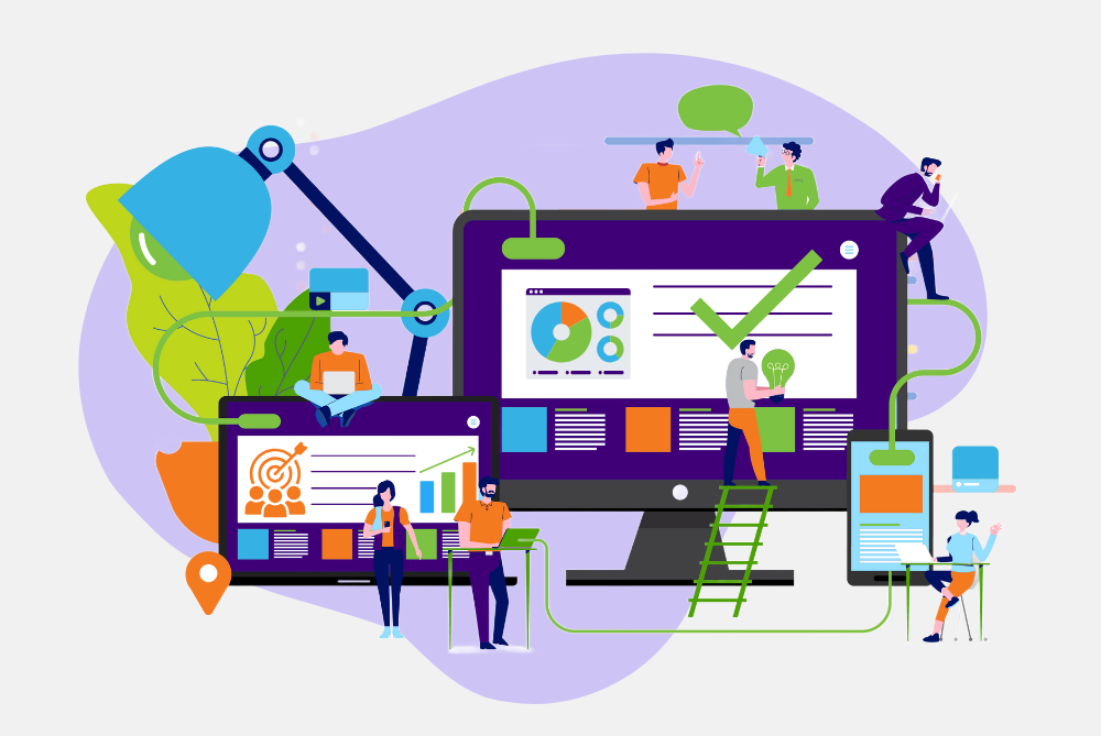 Illustration of strategic website design for B2B lead generation with engaging visuals and content