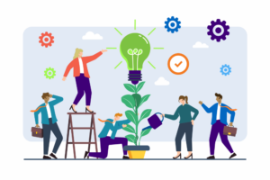 Sales team collaborating and learning consultative selling strategies for revenue growth