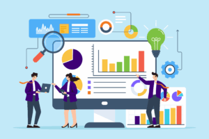 Team analyzing graphs to take action after lead generation form submission