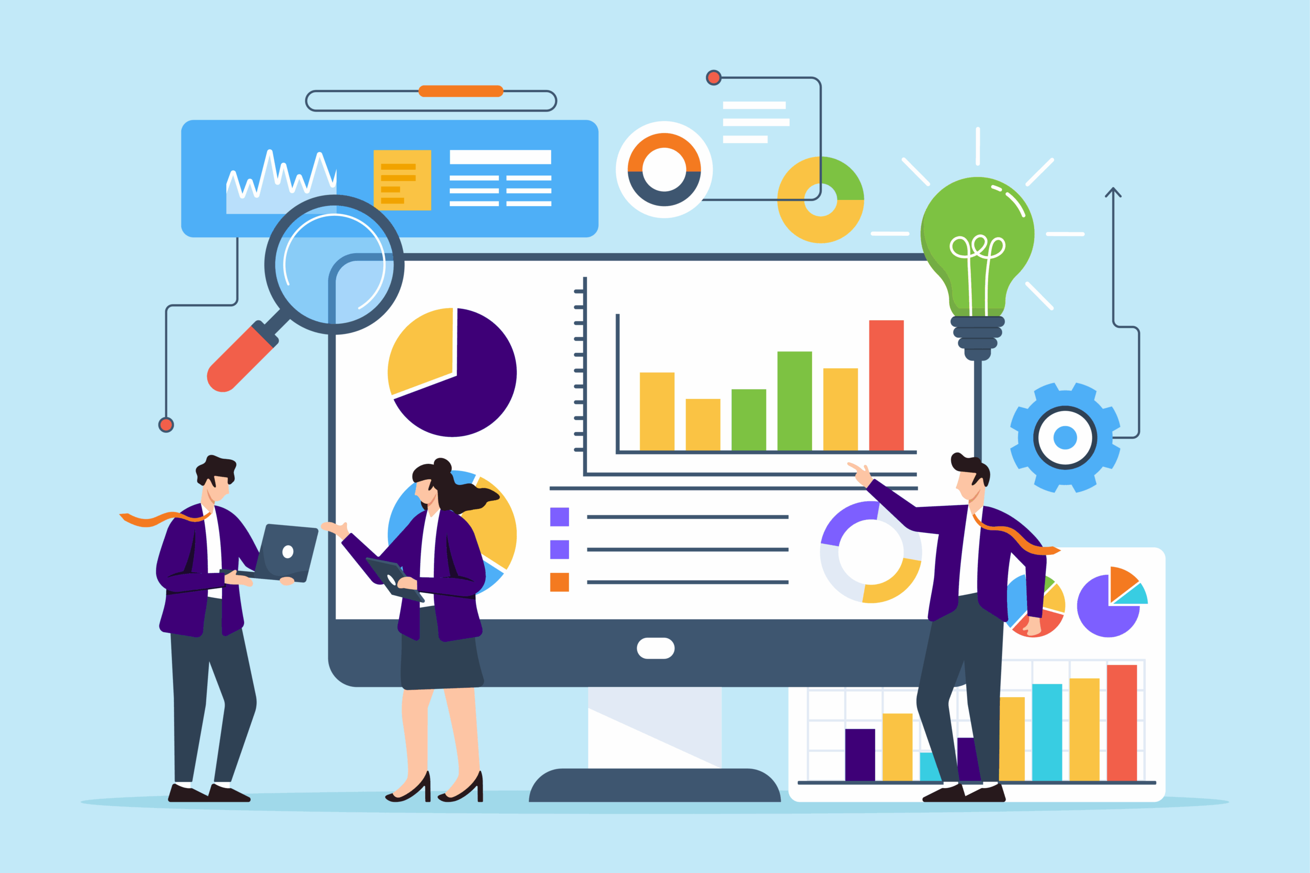 Team analyzing graphs to take action after lead generation form submission