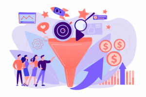 Marketing funnel visual representing B2B lead generation strategies that convert visibility into qualified sales meetings.