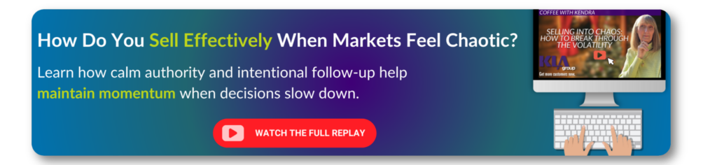 How to sell effectively in chaotic markets webinar replay banner with video preview and call to action.