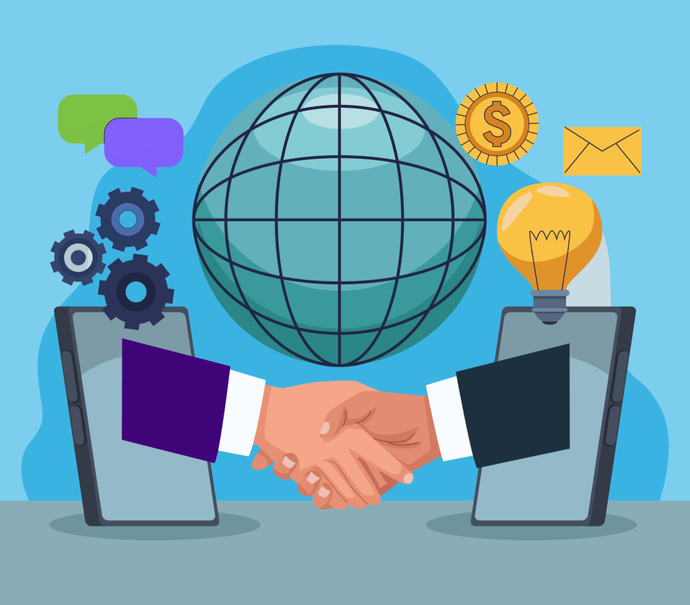 Illustration showing a digital handshake representing trust-based lead generation and turning LinkedIn engagement into HubSpot relationships.